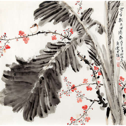 贾广健 （b.1964） 2008 年作 花鸟 纸本设色 镜片