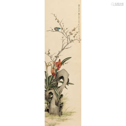 冯康侯 （1901-1983） 1949 年作 花鸟 纸本设色 立轴