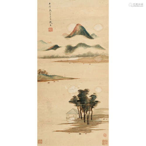 赵左 （1573-1644） 1642 年作 山水 纸本设色 立轴