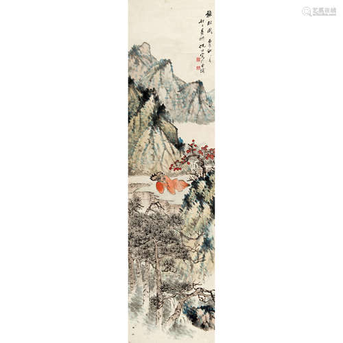 倪田 （1855-1919） 1916 年作 听松图 纸本设色 立轴