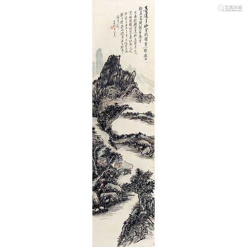 黄宾虹 （1865-1955） 1953 年作 山水 纸本设色 立轴