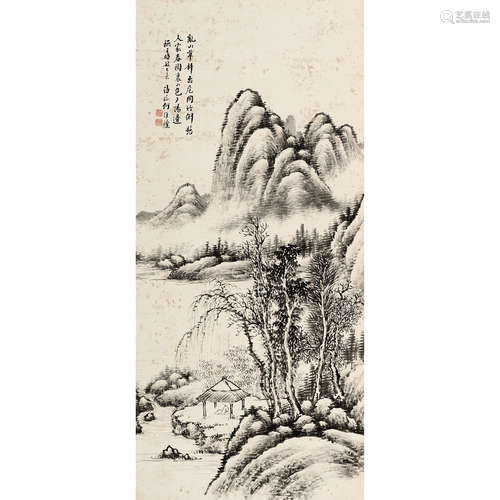 何维朴 （1842-1922） 春树人家 纸本设色 立轴