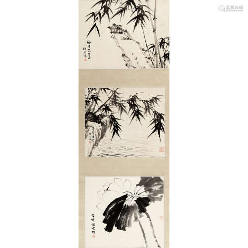 徐宗浩 （1880-1957） 花卉三挖 纸本水墨 立轴
