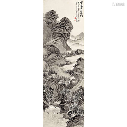 吕万 （1885-1963） 1942 年作 夏山欲雨图 纸本设色 立轴