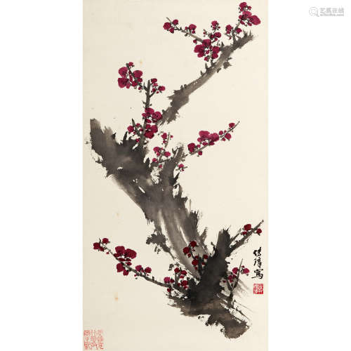 郭传璋 （1912-1990） 红花 纸本设色 立轴
