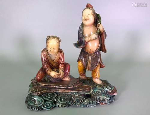 A FINE SOAPSTONE CARVING OF HEHE.QING DYNASTY