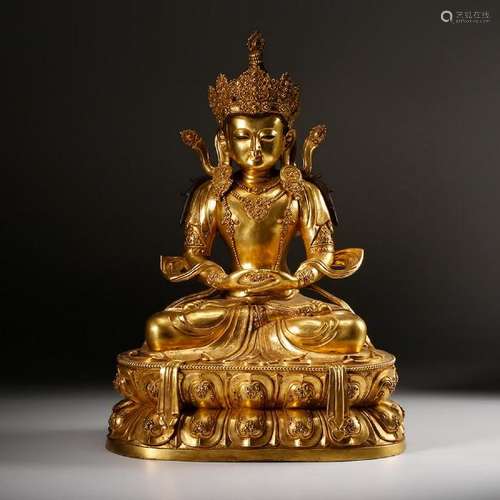 A GILT-BRONZE FIGURE OF AMITAYUS.QING DYNASTY