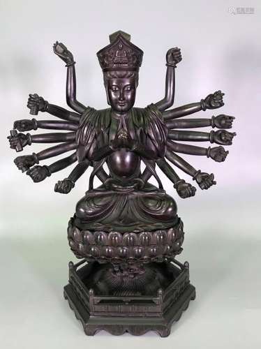 A ZITAN CARVING OF AVALOKITESVARA .ANTIQUE