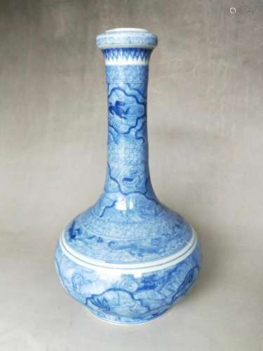 A BLUE AND WHITE BOTTLE VASE.MARK OF KANGXI