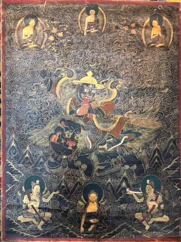 A THANGKA OF DAMCHEN GARWA'I NAGPO.ANTIQUE