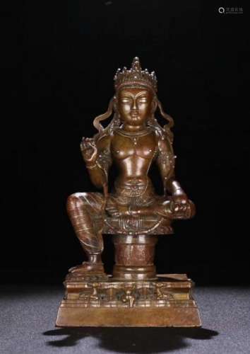 A SILVER-INLAID BRONZE TARA.ANTIQUE