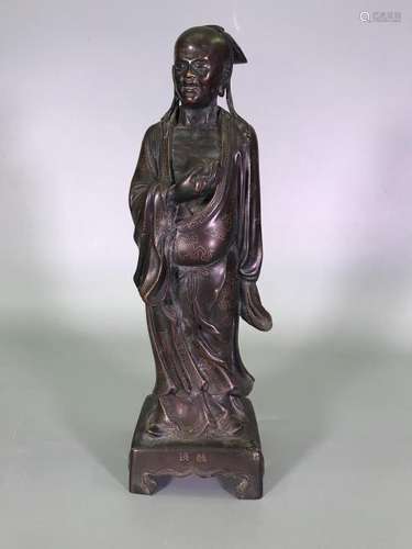 A GOLD-INLAID BRONZE FIGURE.ANTIQUE