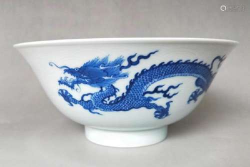 A BLUE AND WHITE DRAGON BOWL.MARK OF KANGXI