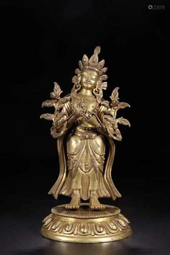 A GILT-BRONZE FIGURE OF MAITRYA.QING DYNASTY