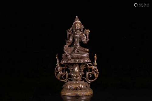 A SILVER-INLAID BRONZE TARA.ANTIQUE