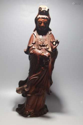 A HUANGYANGMU CARVING OF GUANYIN.ANTIQUE