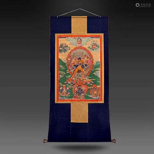 A THANGKA OF KAPALADHARA HEVAJRA.ANTIQUE