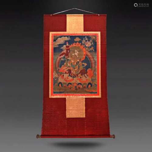 A THANGKA OF  VAISHRAVANA.ANTIQUE