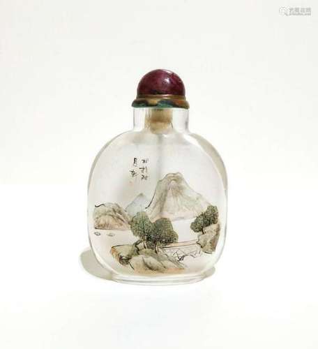 A INSIDE PAITING GLASS SNUFF BOTTLE.ANTIQUE