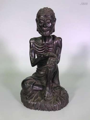 A CARVED ZITAN LUOHAN.ANTIQUE