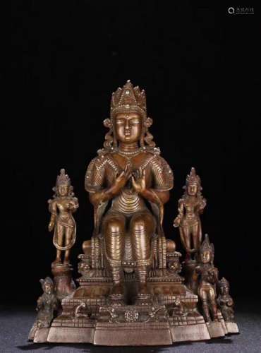 A SILVER-INLAID BRONZE AVALOKITESHVARA..ANTIQUE