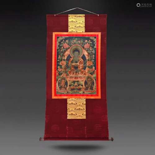 A THANGKA OF SHAKYAMUNI.ANTIQUE