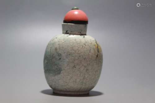 A CARVED TURQUOISE SNUFF BOTTLE.ANTIQUE