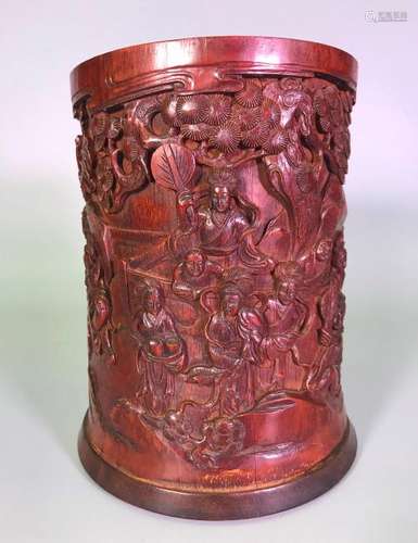 A CARVED BAMBOO 'FIGURES' BRUSHPOT.BITONG.ANTIQUE