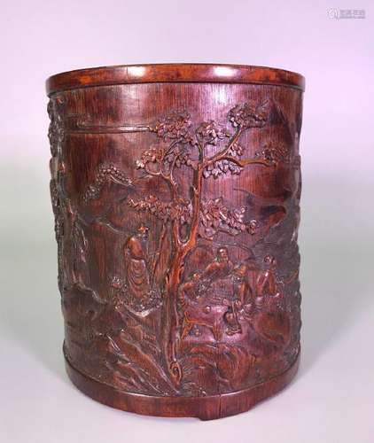 A CARVED BAMBOO 'SCHOLARS' BRUSHPOT.BITONG.ANTIQUE