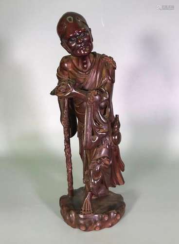 A ZITAN CARVING OF LUOHAN.ANTIQUE