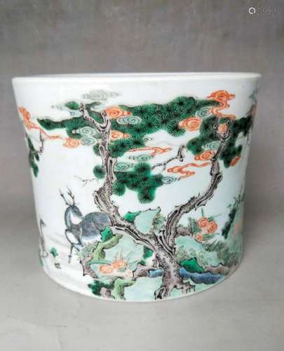 A WUCAI BRUSHPOT.BITONG.ANTIQUE