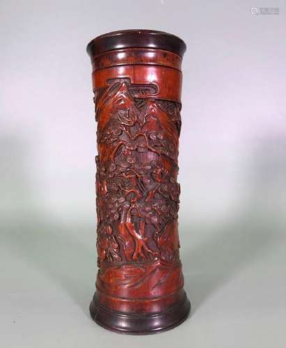 A CARVED BAMBOO INCENSE CYLINDER.ANTIQUE