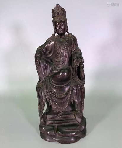 A ZITAN CARVING OF GUANYIN.ANTIQUE