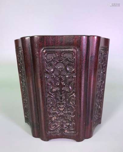 A CARVED ZITAN BRUSHPOT.BITONG.ANTIQUE