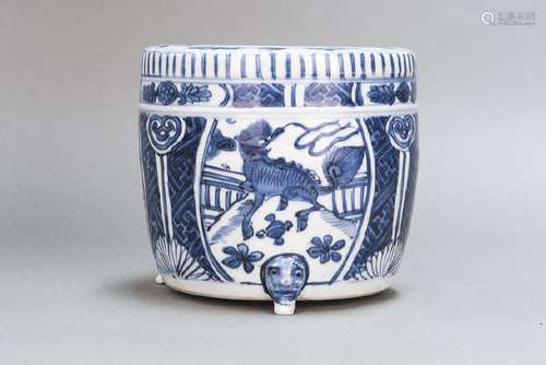 A CHINESE ANTIQUE BLUE & WHITE QILIN CENSER