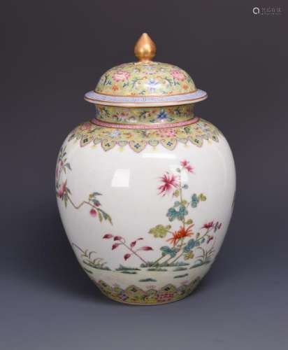 A FAMILLE ROSE 'FLOWER' PORCELAIN JAR WITH COVER