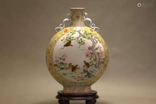 A FAMILLE ROSE 'FLOWER AND BIRD' MOONFLASK