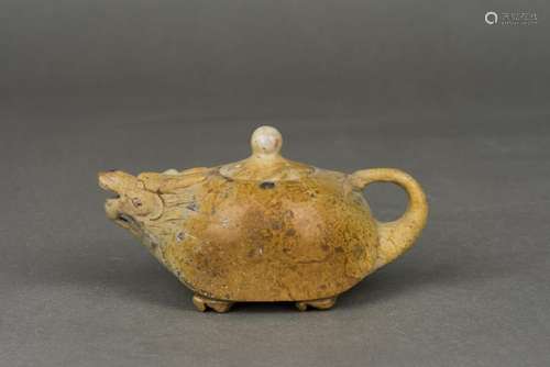 A SHOUSHAN SOAPSTONE 'DRAGON' TEAPOT