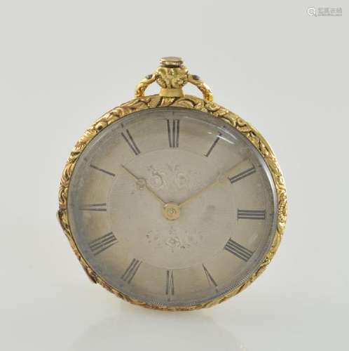 Open face 18k yellow gold ladies pocket watch