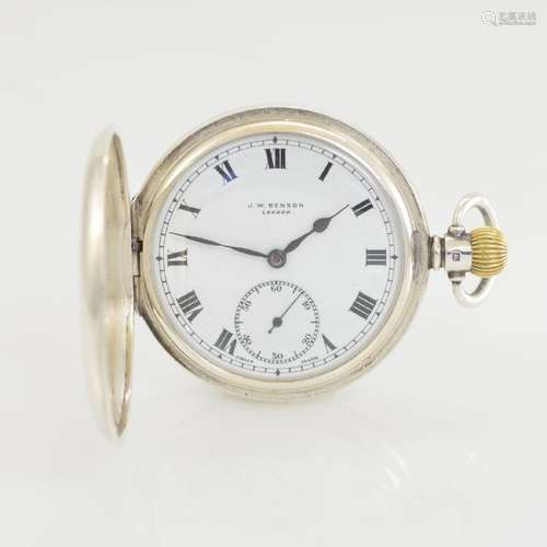 J. W. BENSON rare half-hunter pocket watch in silver