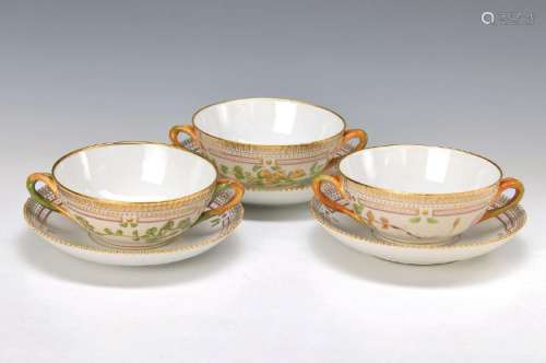 3 soup bowls with saucers, Royal Copenhagen, edition