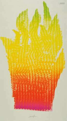 Heinz Mack, born 1931, Flammenhand, color serigraph