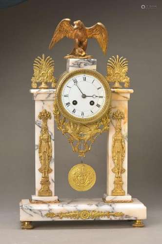 Portico clock, France, around 1910/20, veined marble,