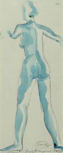 Otto Piene 1928-2014, female Back nude, watercolor