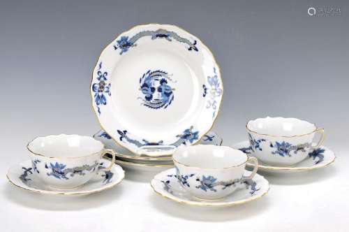 3 cups with saucers and dessert plates, Meissen