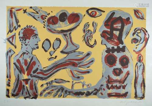 A.R. Penck, 1939 - 2017, color serigraph on thin board