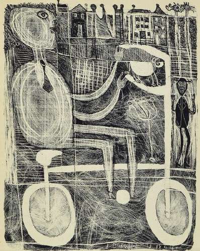 Jean Dubuffet, 1901-1985, L'Home au commun, lithograph