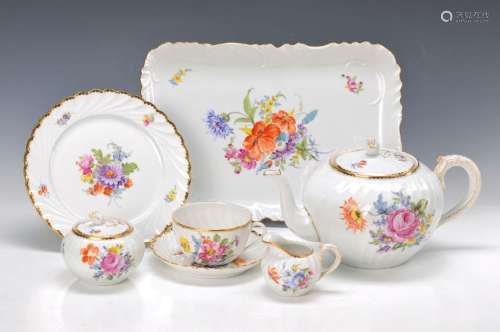 tea set, Nymphenburg, 20th c., twisted wall, colorful