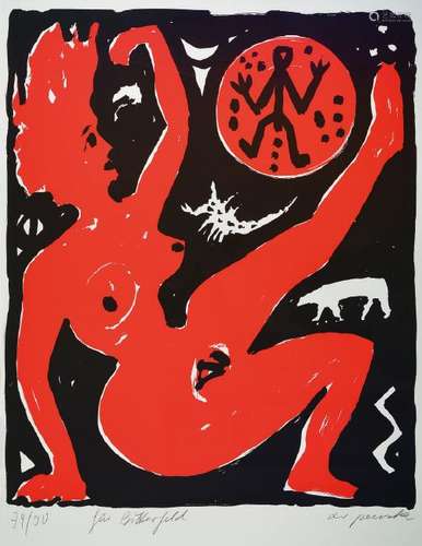 A.R. Penck, 1939-2017, color serigraph, signedand