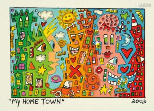 James Rizzi, 1950-2011, My Home Town, lithograph